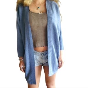 Halogen 100% Cashmere Dusty Blue Open-Front Knit Cardigan Sweater